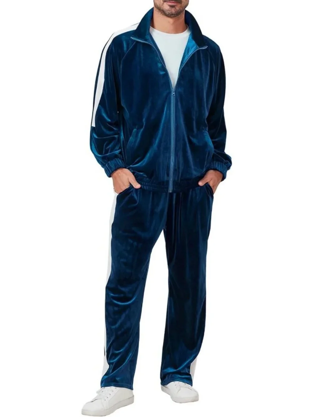 Men's Velour Tracksuit Set - Casual Full Zip Jogging Suit & Pants, 2-Piece
